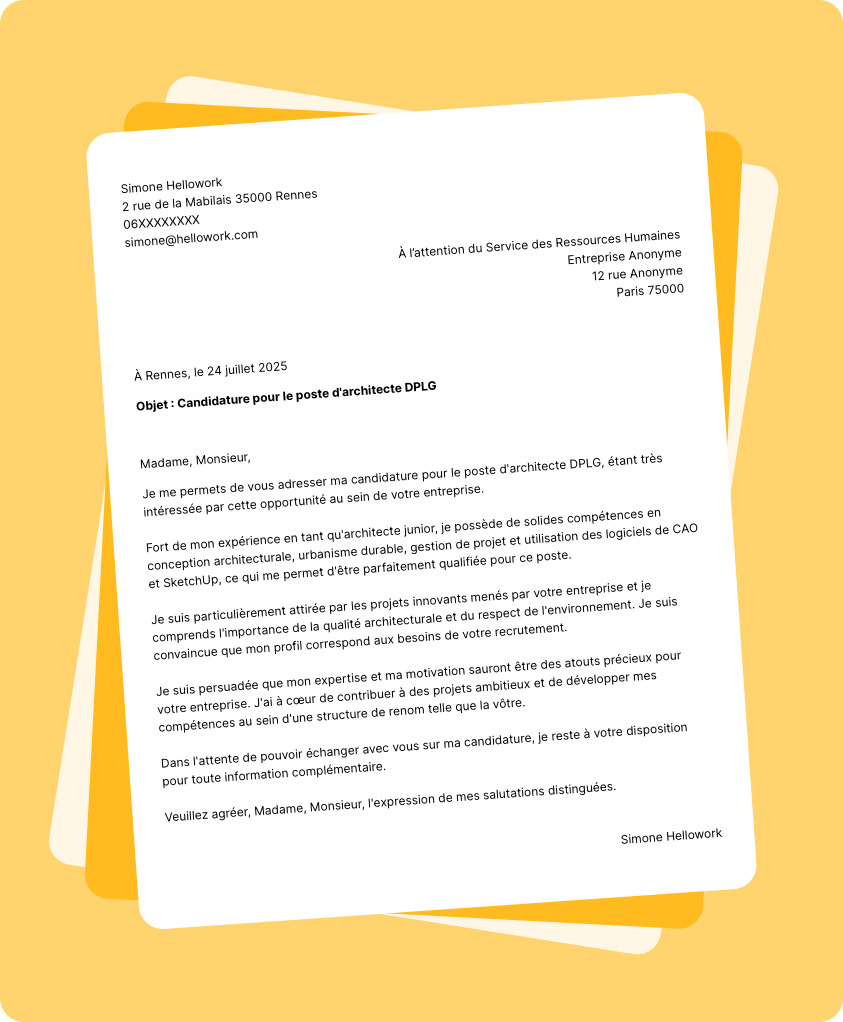 Exemple lettre de motivation Architecte DPLG