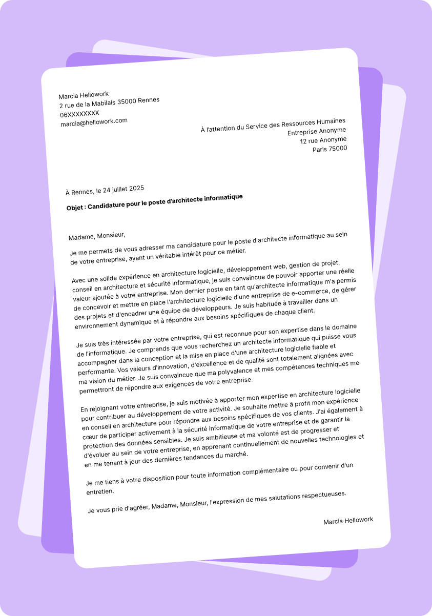 Exemple lettre de motivation Architecte informatique