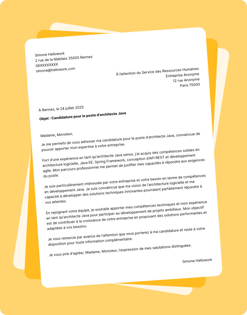 Exemple lettre de motivation Architecte Java