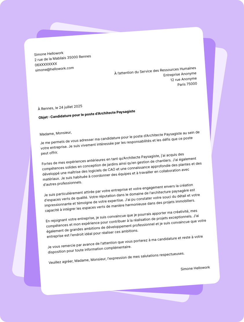 Exemple lettre de motivation Architecte paysagiste