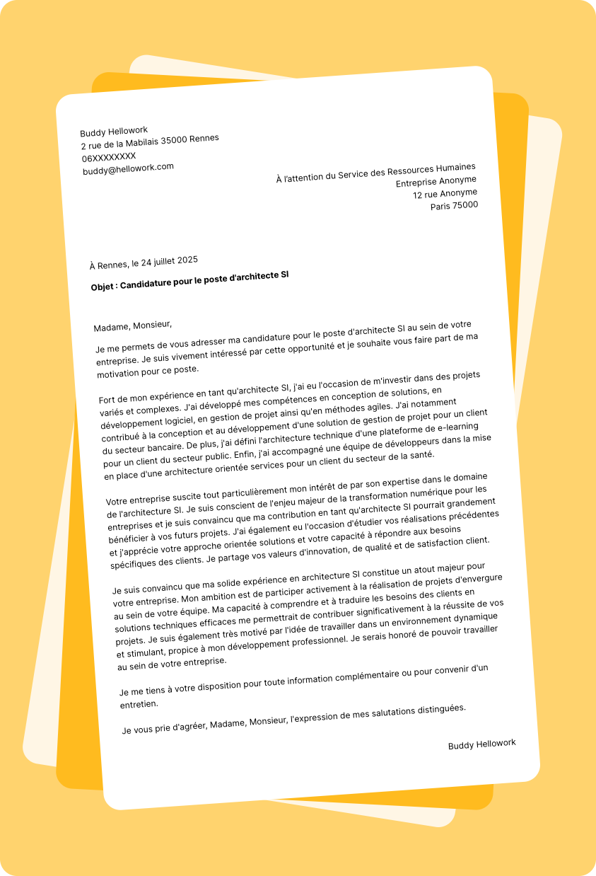 Exemple lettre de motivation Architecte SI
