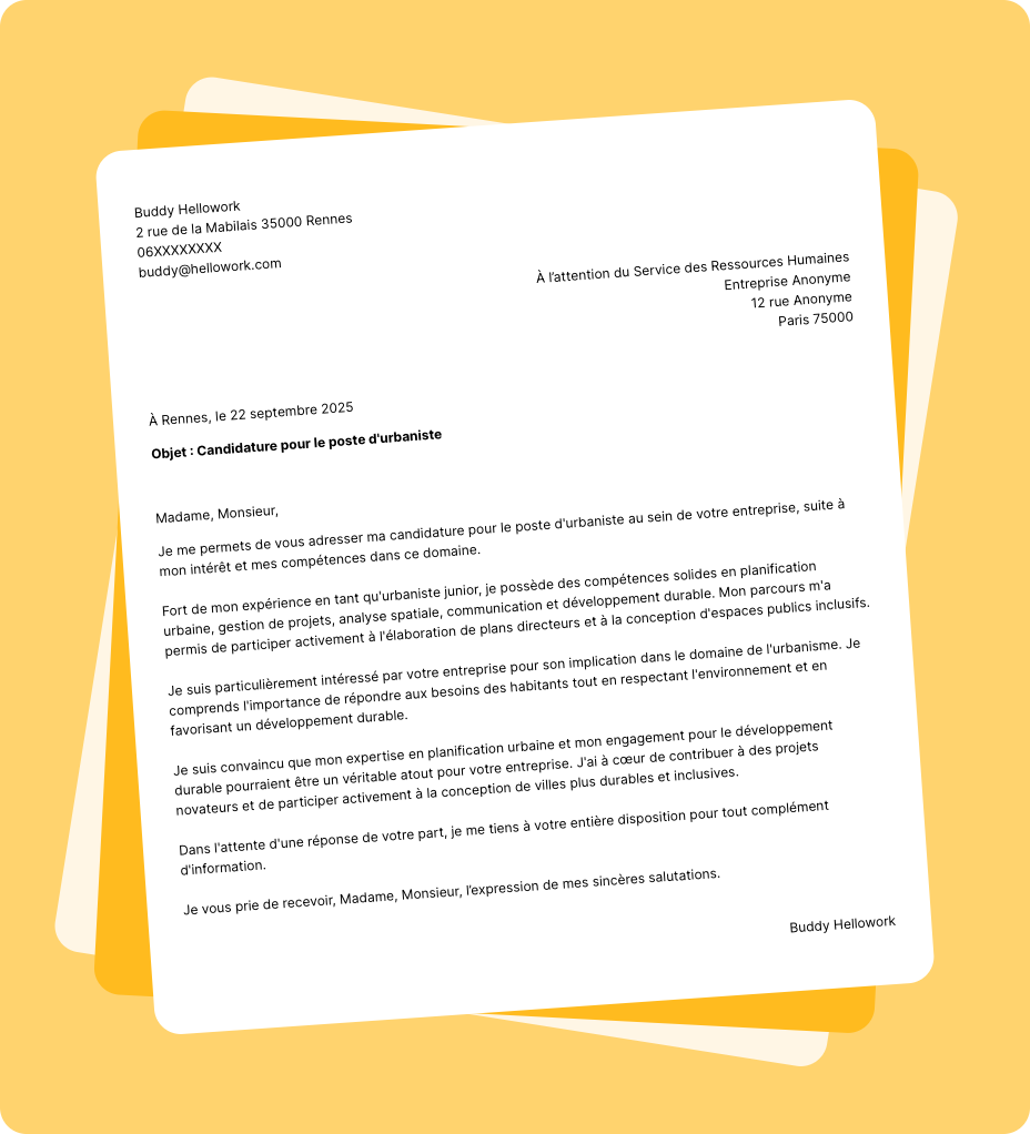 Exemple lettre de motivation Urbaniste