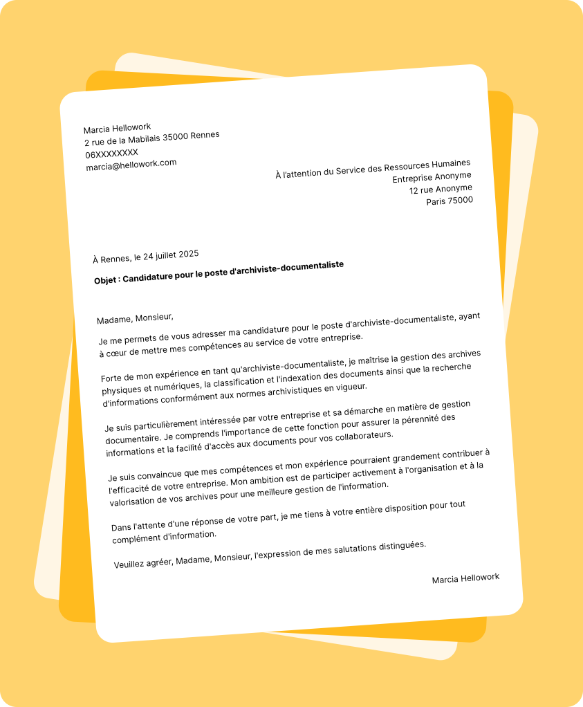 Modèle lettre de motivation Archiviste-documentaliste Exemple lettre de motivation Archiviste-documentaliste
