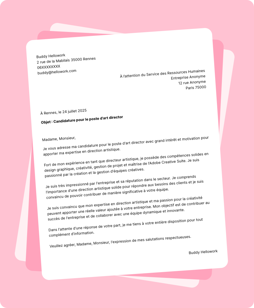 Modèle lettre de motivation Art director Exemple lettre de motivation Art director