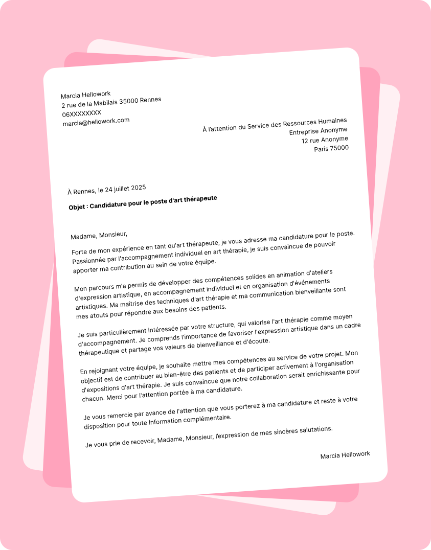 Exemple lettre de motivation Art thérapeute