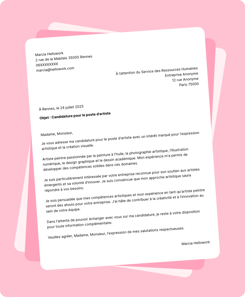 Modèle lettre de motivation Artiste Exemple lettre de motivation Artiste