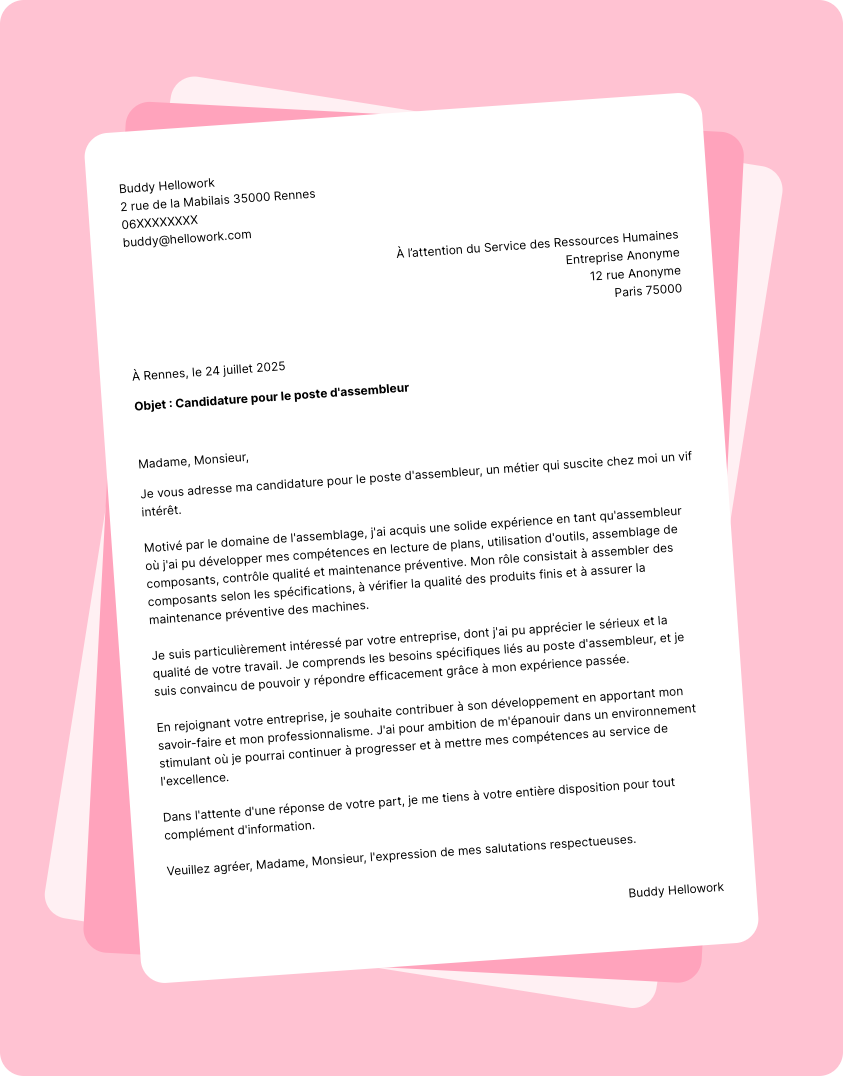 Exemple lettre de motivation Assembleur