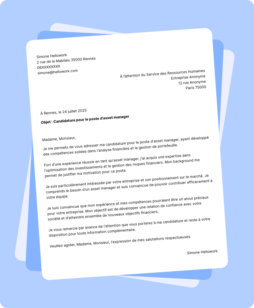 Exemple lettre de motivation Asset manager