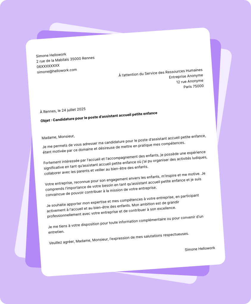 Exemple lettre de motivation Assistant accueil petite enfance