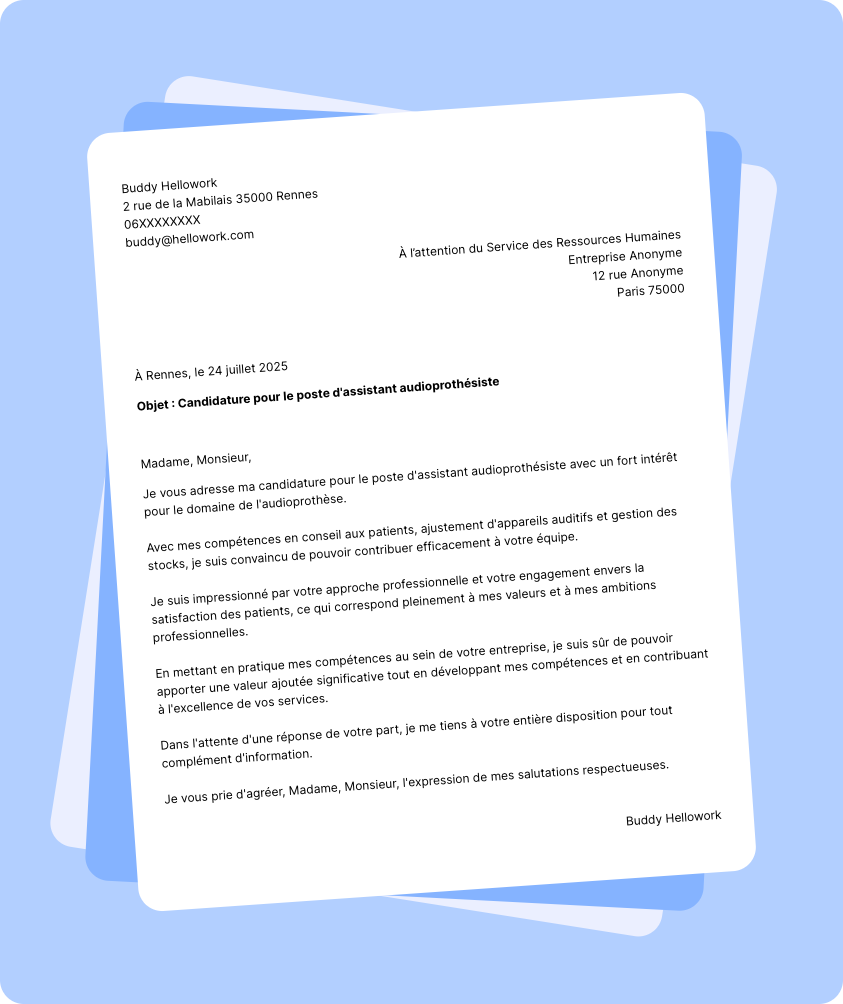 Exemple lettre de motivation Assistant audioprothésiste