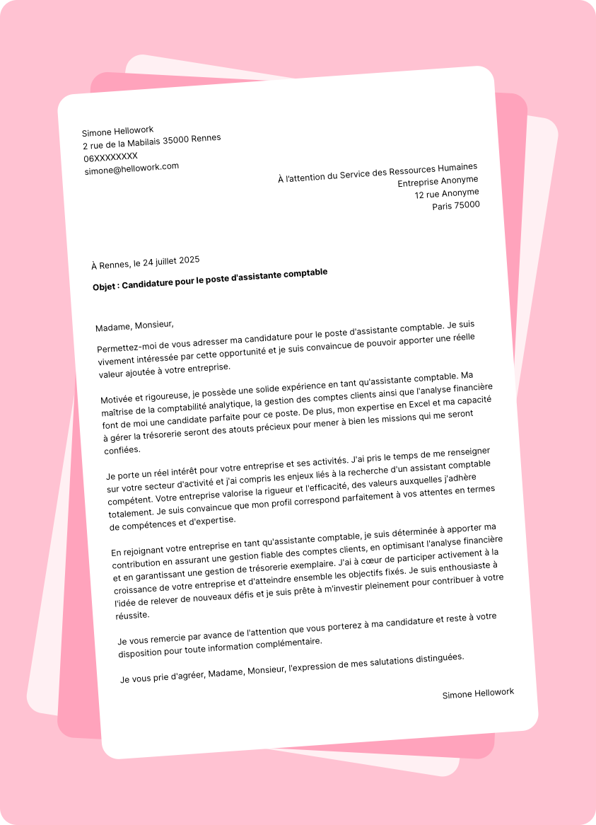 Modèle lettre de motivation Assistant comptable Exemple lettre de motivation Assistant comptable
