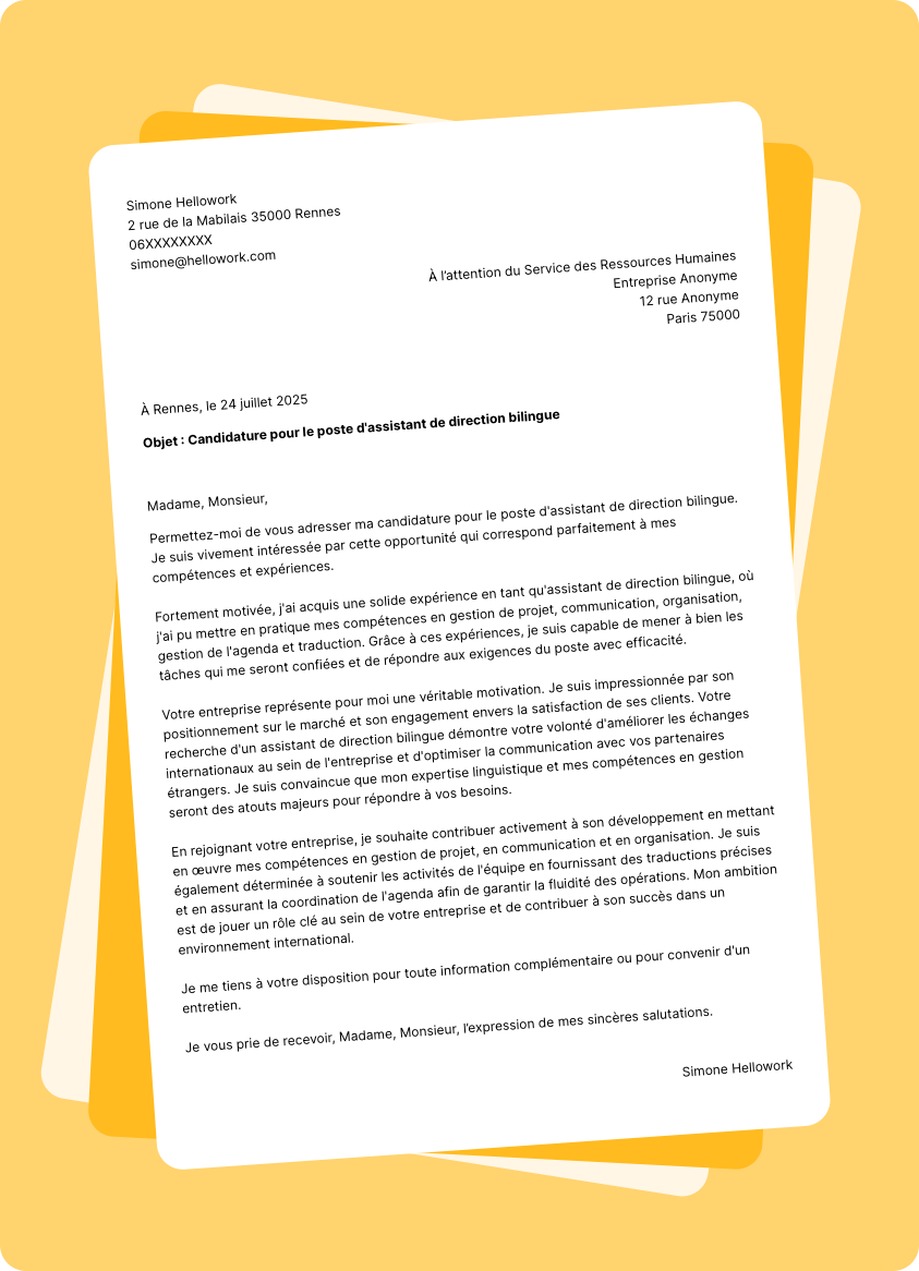 Modèle lettre de motivation Assistant de direction bilingue Exemple lettre de motivation Assistant de direction bilingue