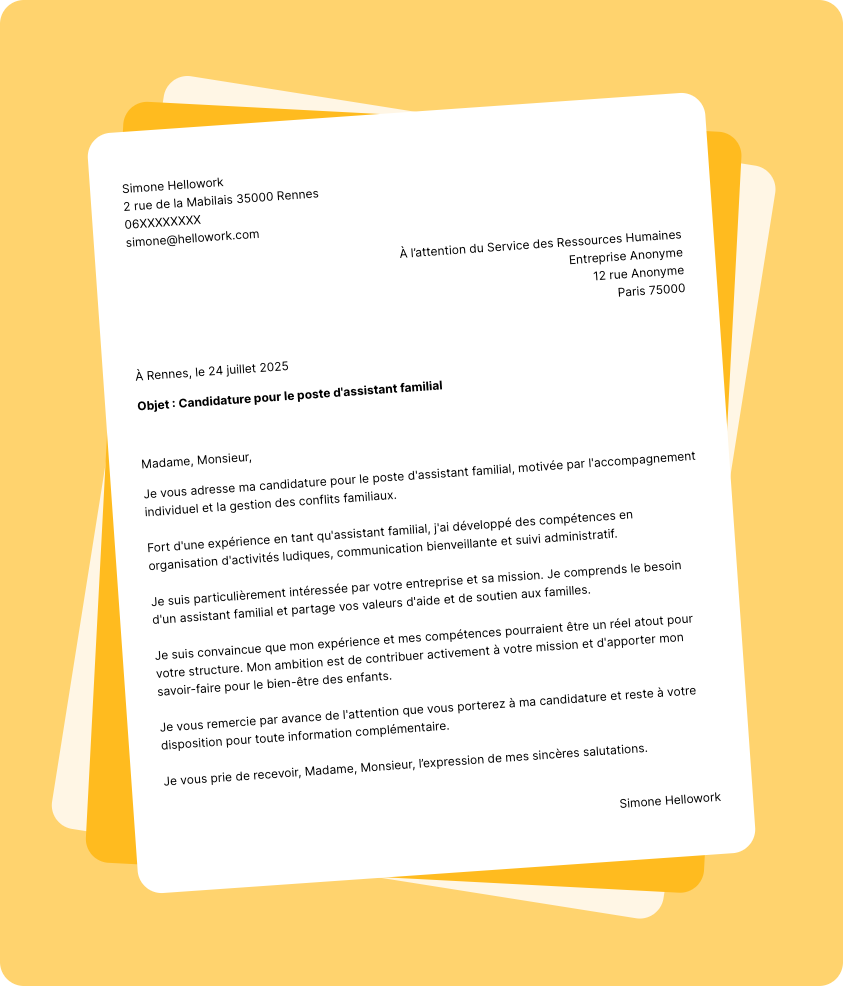 Modèle lettre de motivation Assistant familial Exemple lettre de motivation Assistant familial