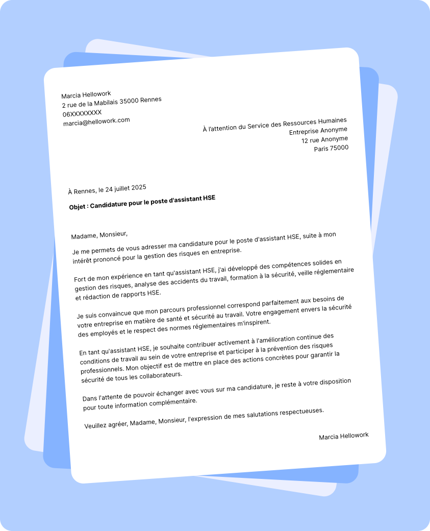 Modèle lettre de motivation Assistant HSE Exemple lettre de motivation Assistant HSE