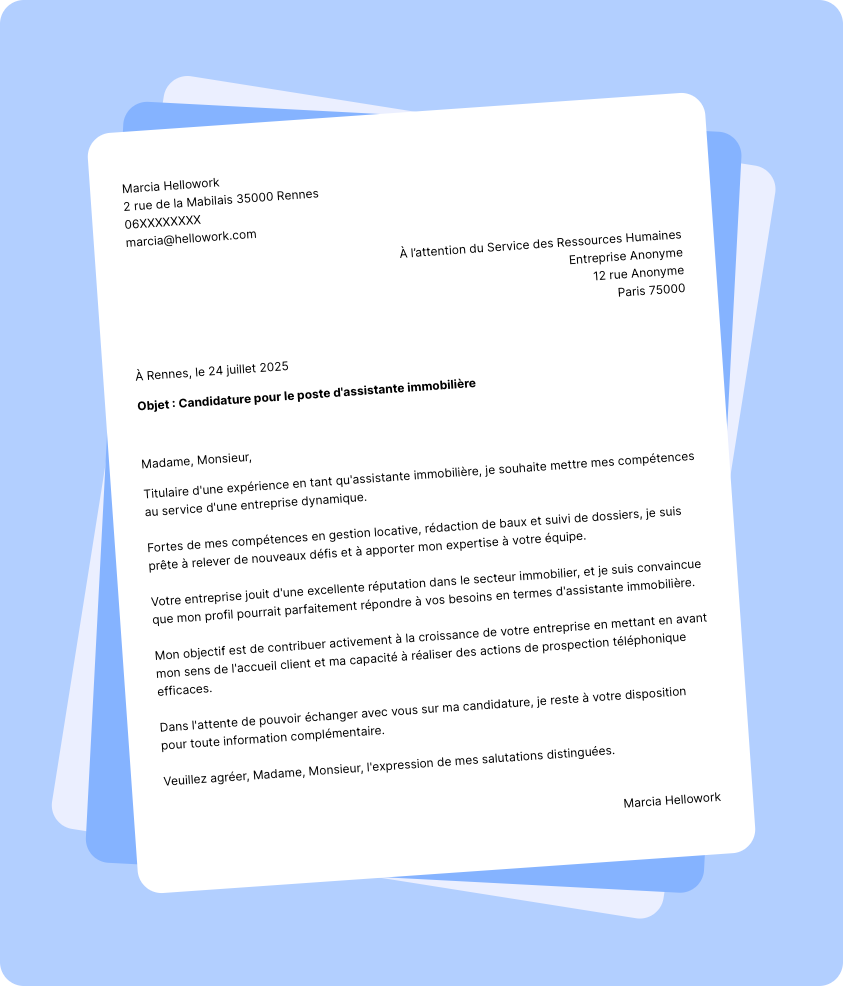 Exemple lettre de motivation Assistant immobilier