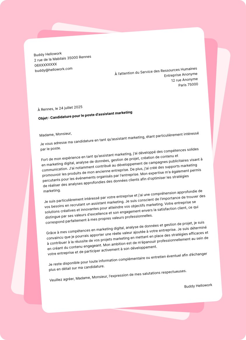 Modèle lettre de motivation Assistant marketing Exemple lettre de motivation Assistant marketing