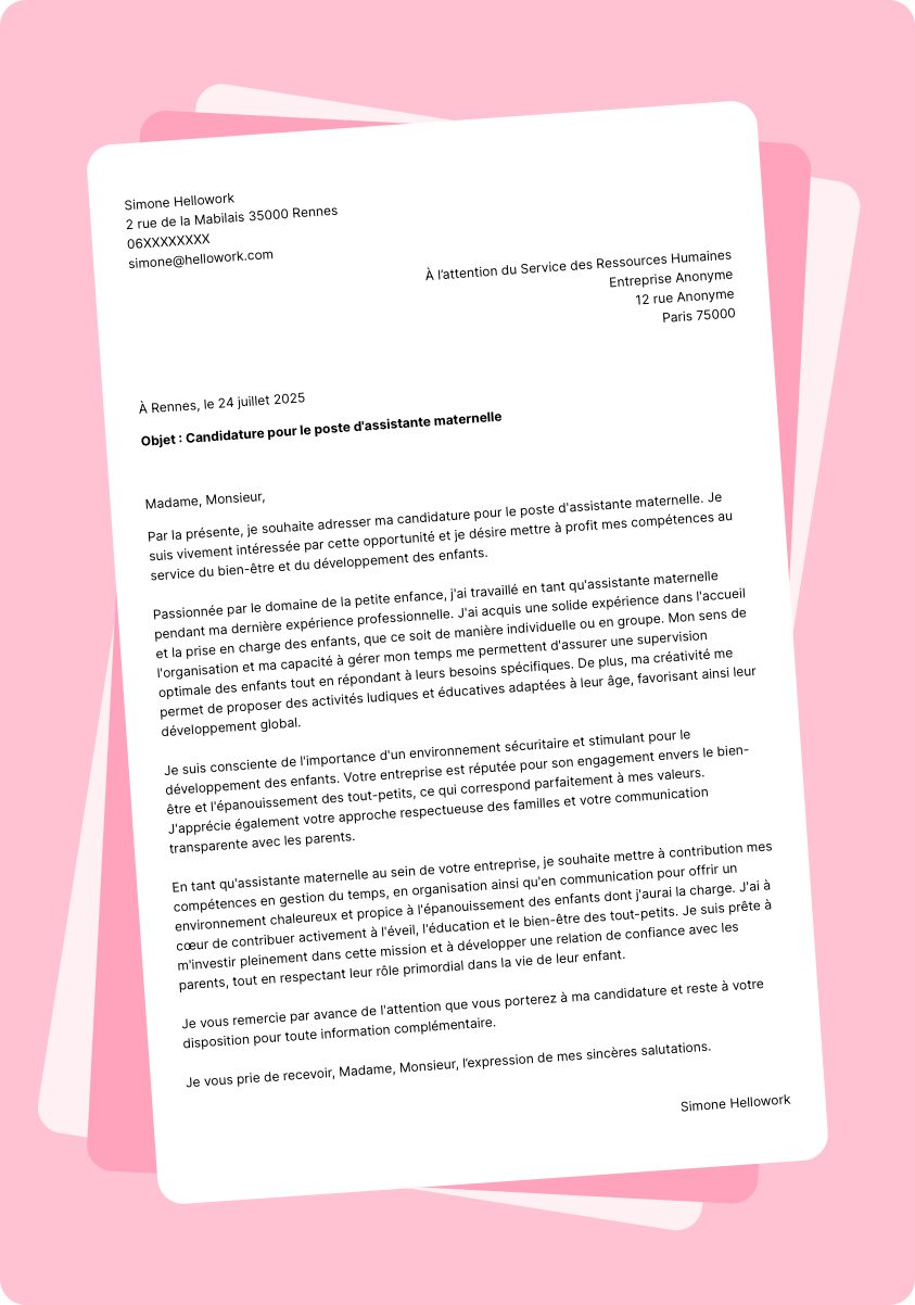 Modèle lettre de motivation Assistante maternelle Exemple lettre de motivation Assistante maternelle