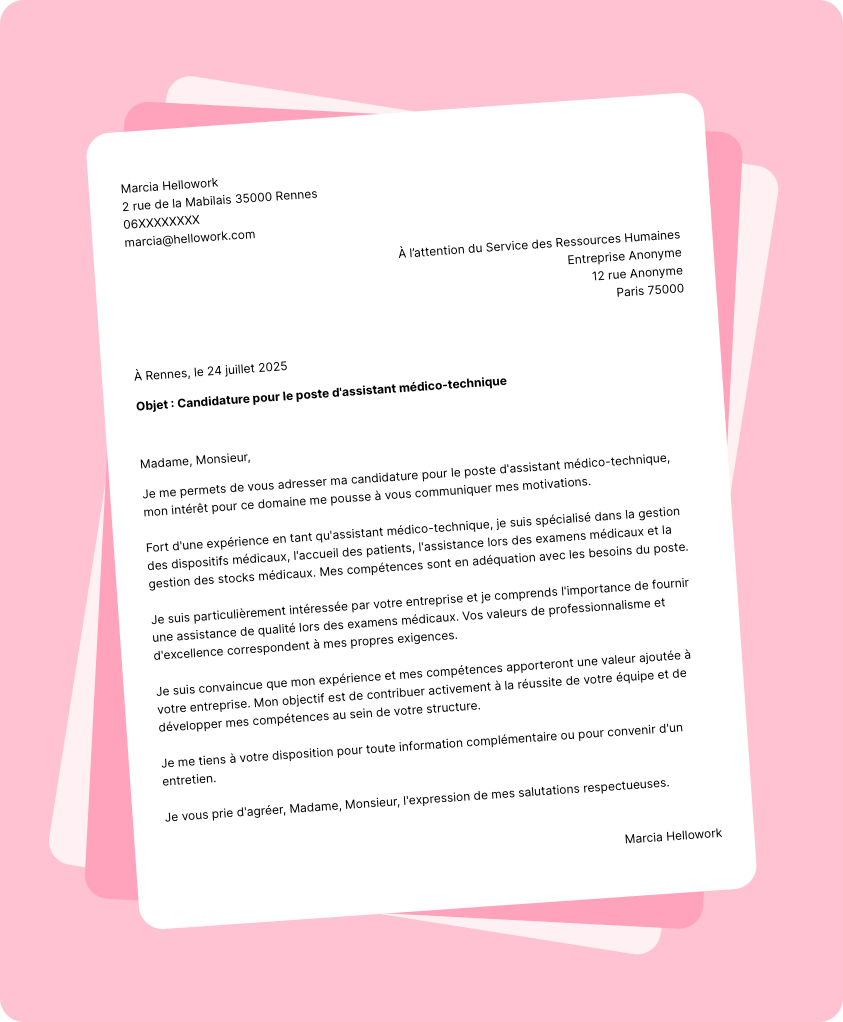 Modèle lettre de motivation Assistant médico-technique Exemple lettre de motivation Assistant médico-technique