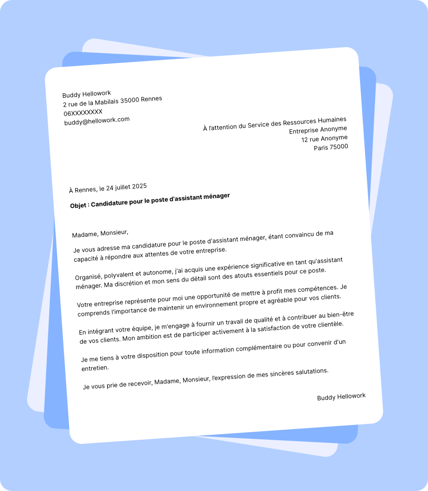 Modèle lettre de motivation Assistant ménager Exemple lettre de motivation Assistant ménager