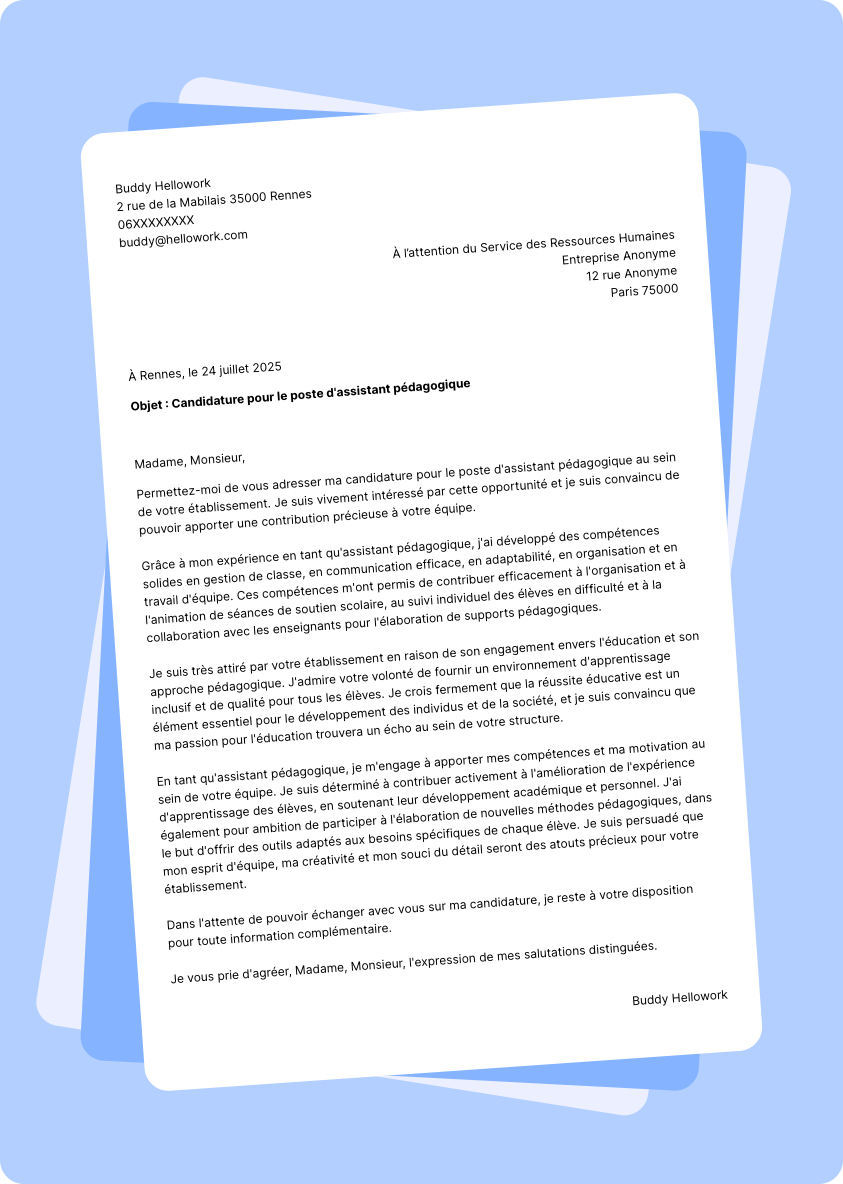 Exemple lettre de motivation Assistant pédagogique