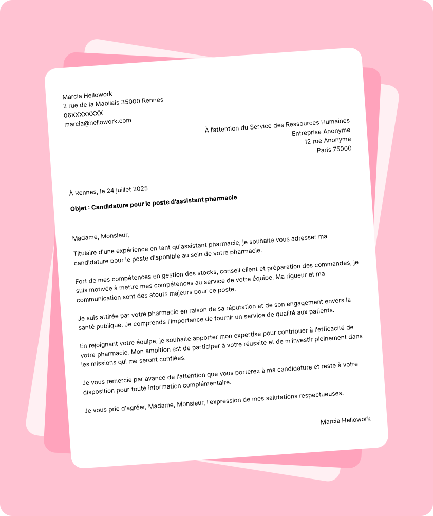 Exemple lettre de motivation Assistant pharmacie