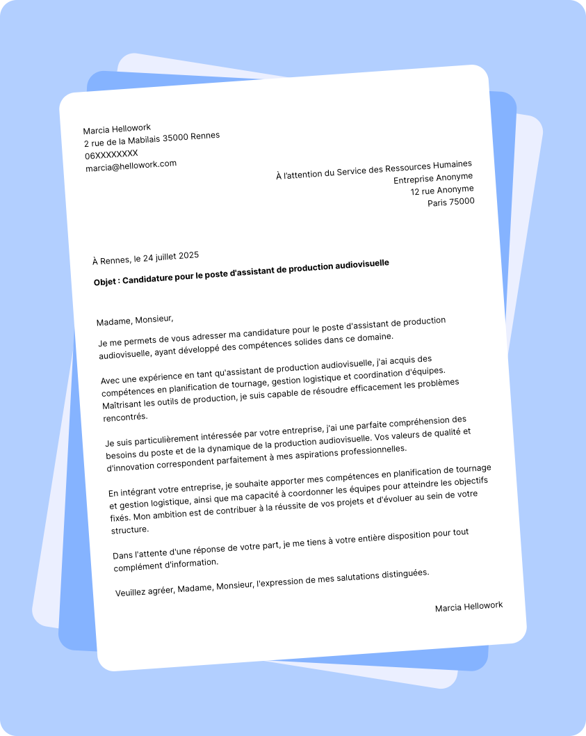 Modèle lettre de motivation Assistant de production audiovisuelle Exemple lettre de motivation Assistant de production audiovisuelle
