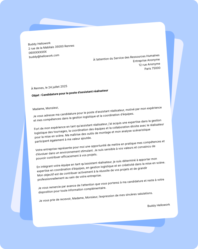 Modèle lettre de motivation Assistant réalisateur Exemple lettre de motivation Assistant réalisateur
