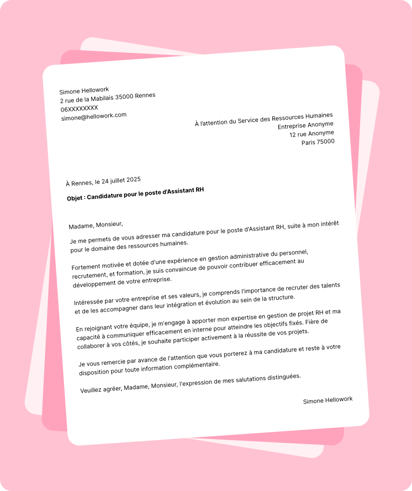 Exemple lettre de motivation Assistant RH