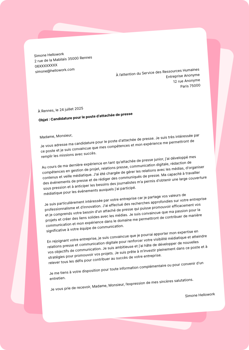 Exemple lettre de motivation Attaché de presse