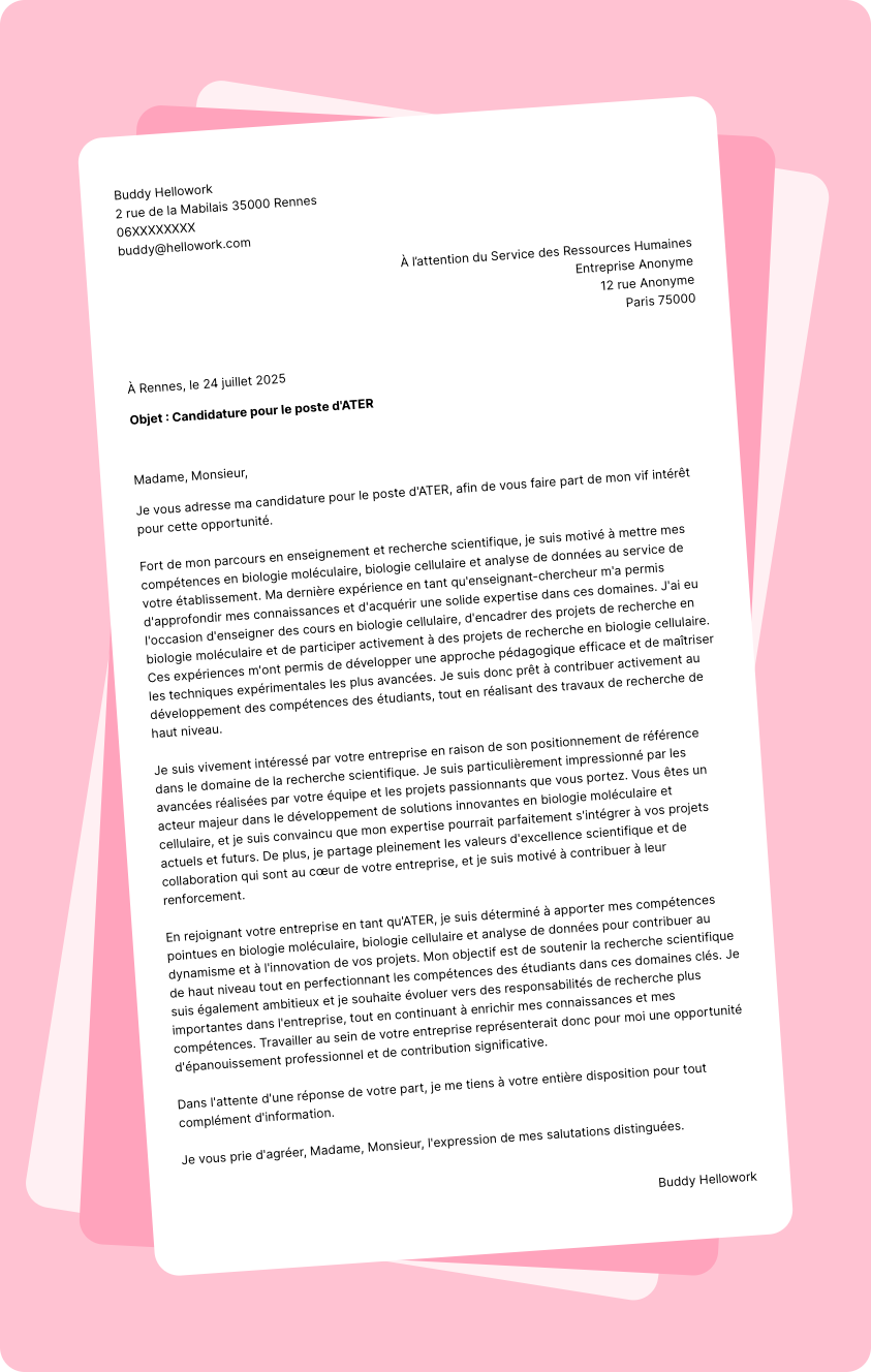 Modèle lettre de motivation ATER Exemple lettre de motivation ATER