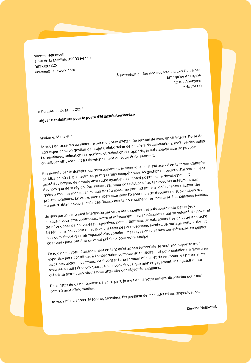 Exemple lettre de motivation Attaché territorial