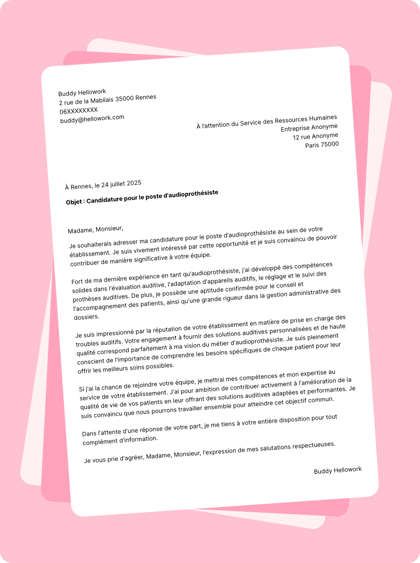 Modèle lettre de motivation Audioprothésiste Exemple lettre de motivation Audioprothésiste