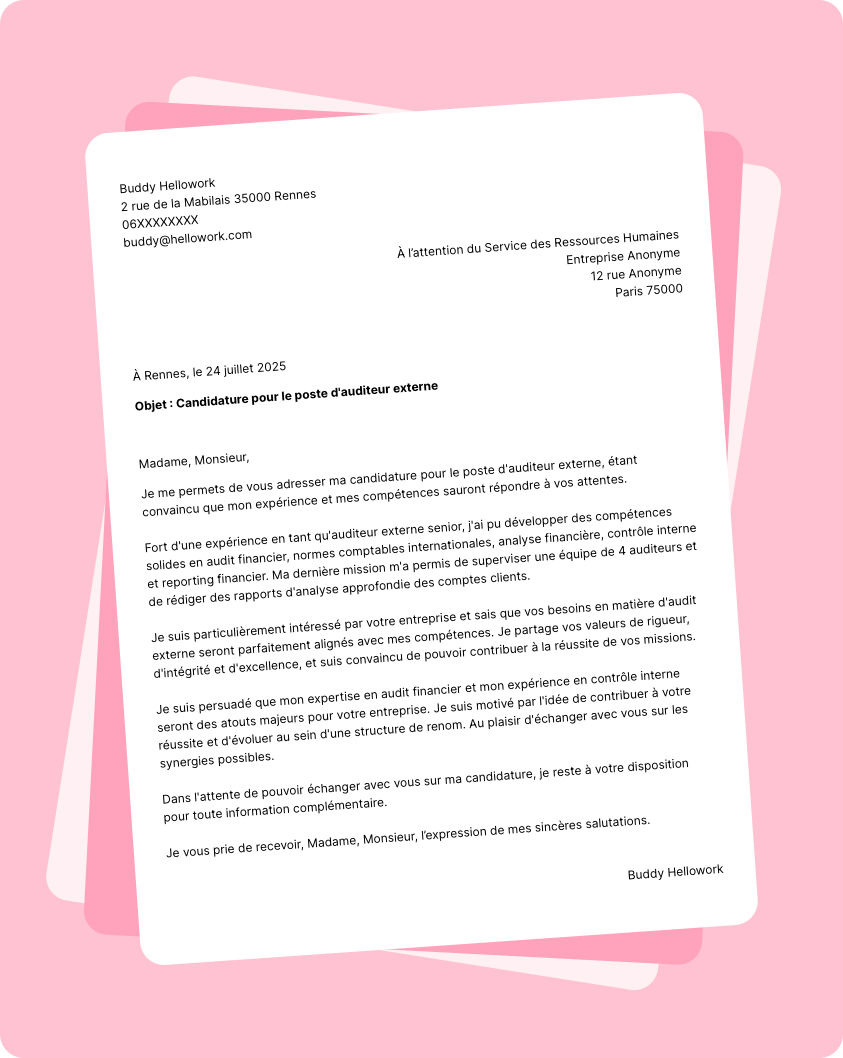 Exemple lettre de motivation Auditeur externe