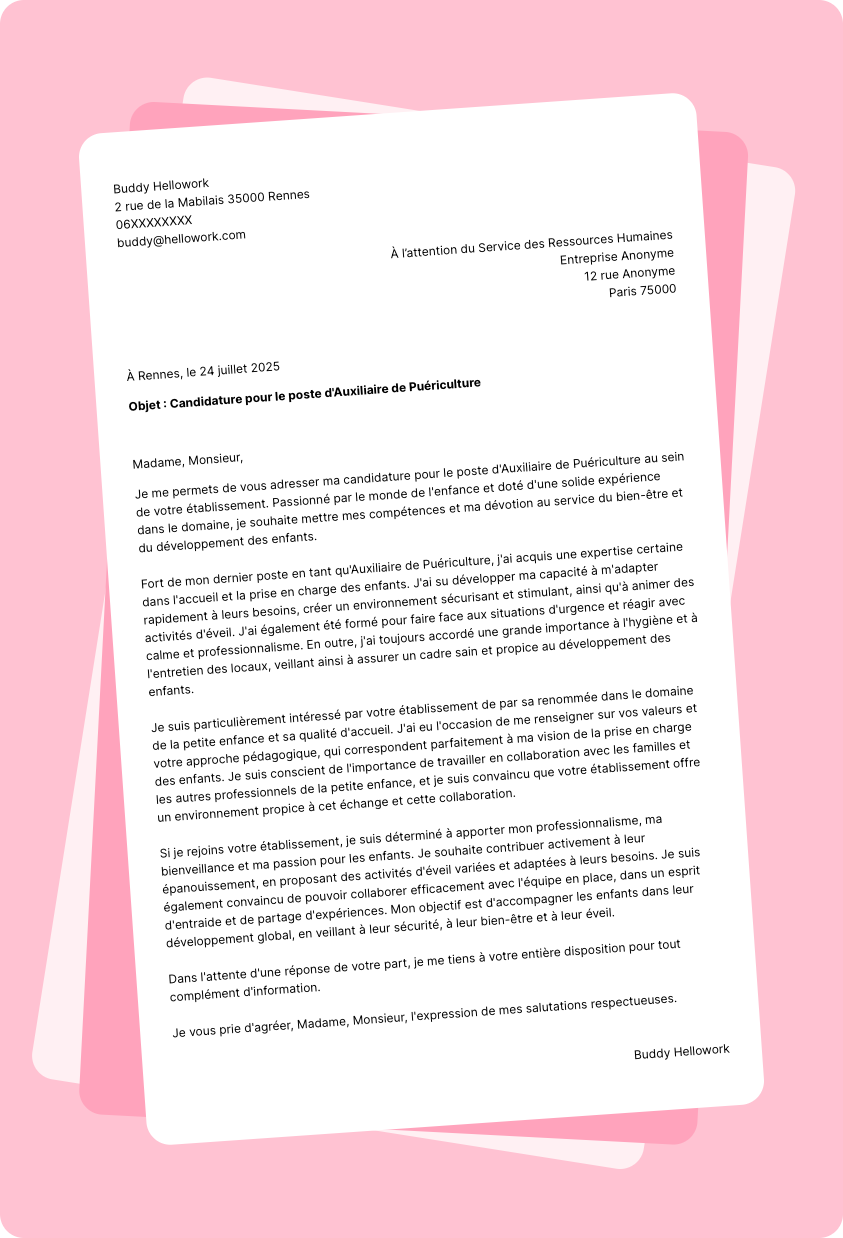 Modèle lettre de motivation Auxiliaire de puériculture Exemple lettre de motivation Auxiliaire de puériculture