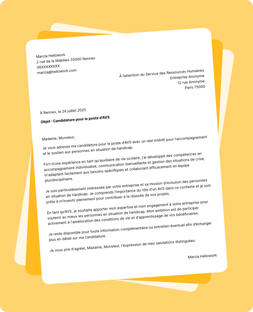 Modèle lettre de motivation AVS Exemple lettre de motivation AVS