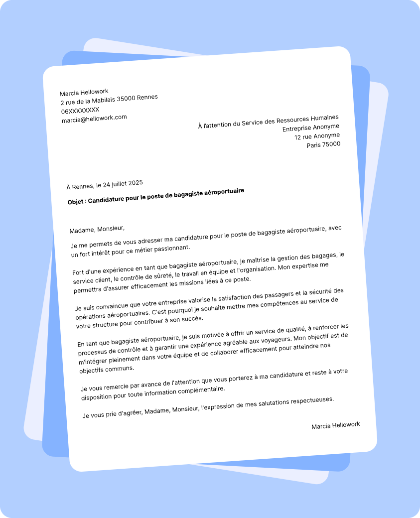 Exemple lettre de motivation Bagagiste aéroportuaire
