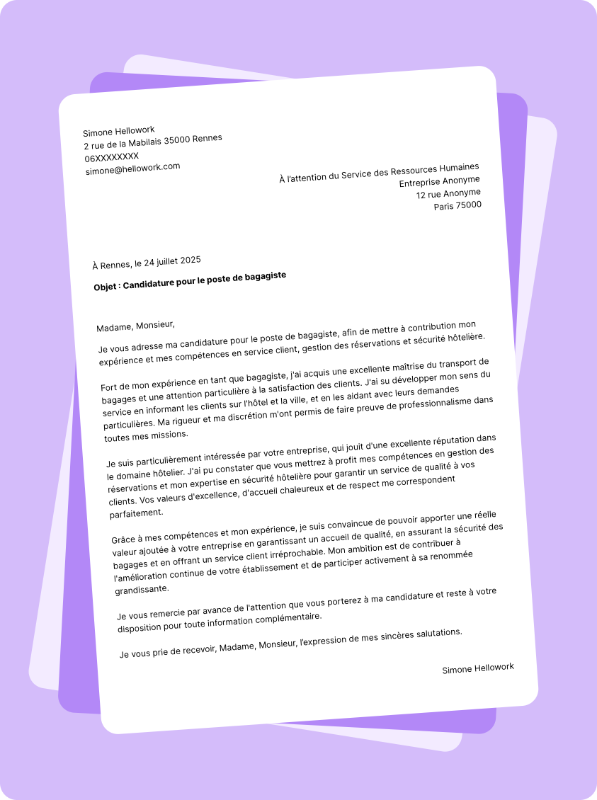 Modèle lettre de motivation Bagagiste Exemple lettre de motivation Bagagiste
