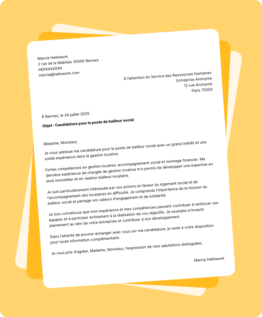 Modèle lettre de motivation Bailleur social Exemple lettre de motivation Bailleur social