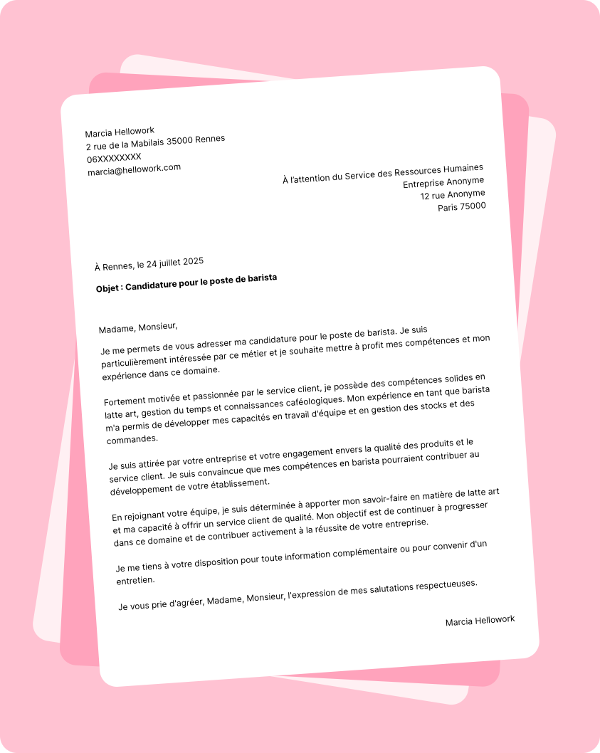 Modèle lettre de motivation Barista Exemple lettre de motivation Barista