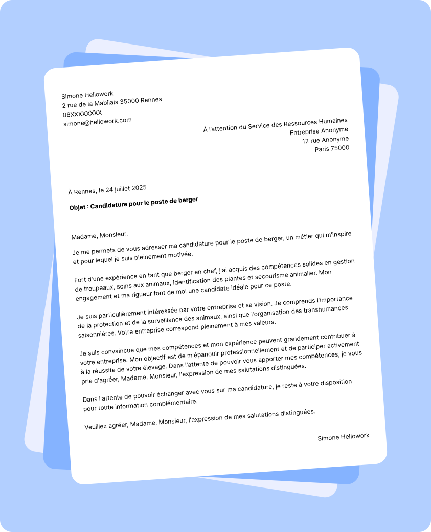 Exemple lettre de motivation Berger