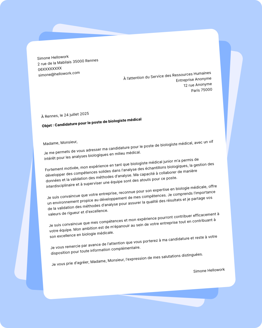 Exemple lettre de motivation Biologiste médical