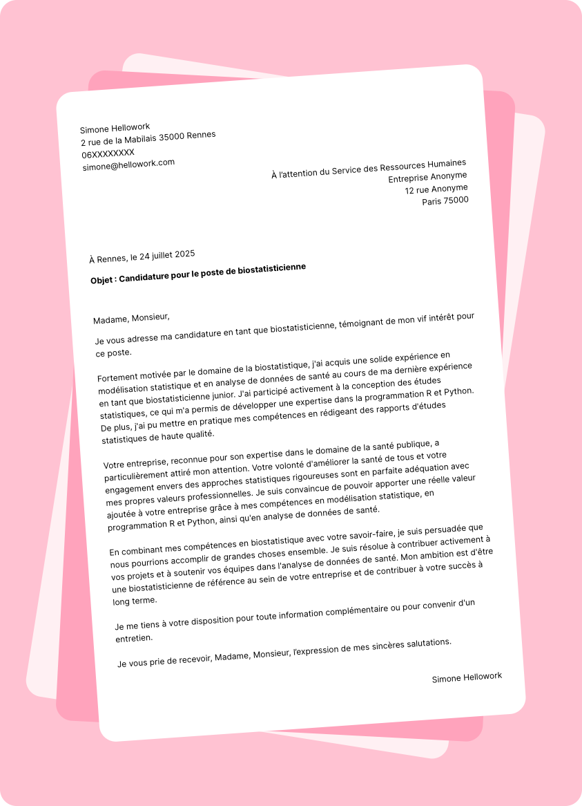 Exemple lettre de motivation Biostatisticien