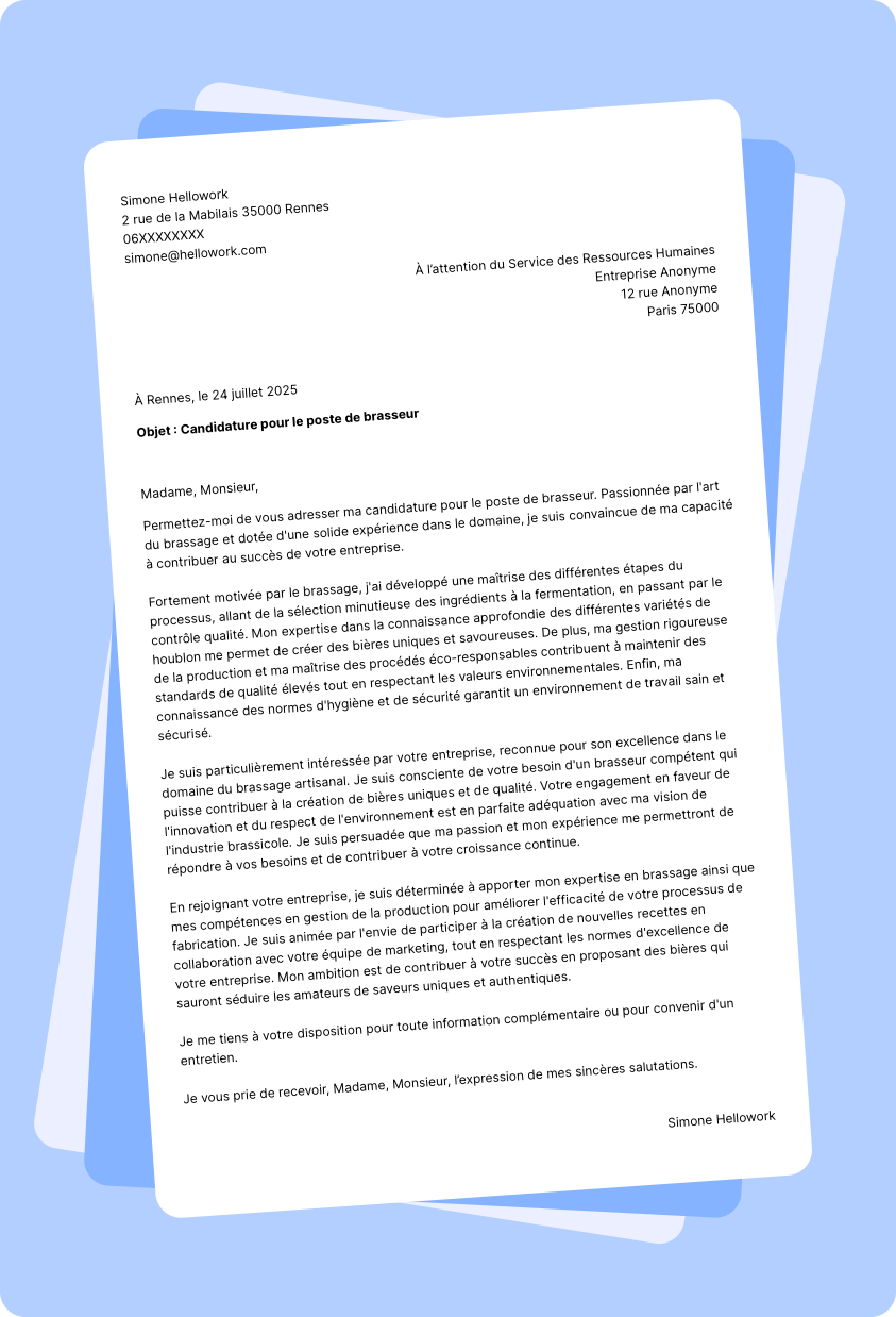 Exemple lettre de motivation Brasseur