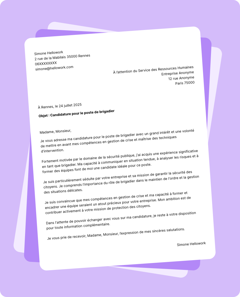 Exemple lettre de motivation Brigadier