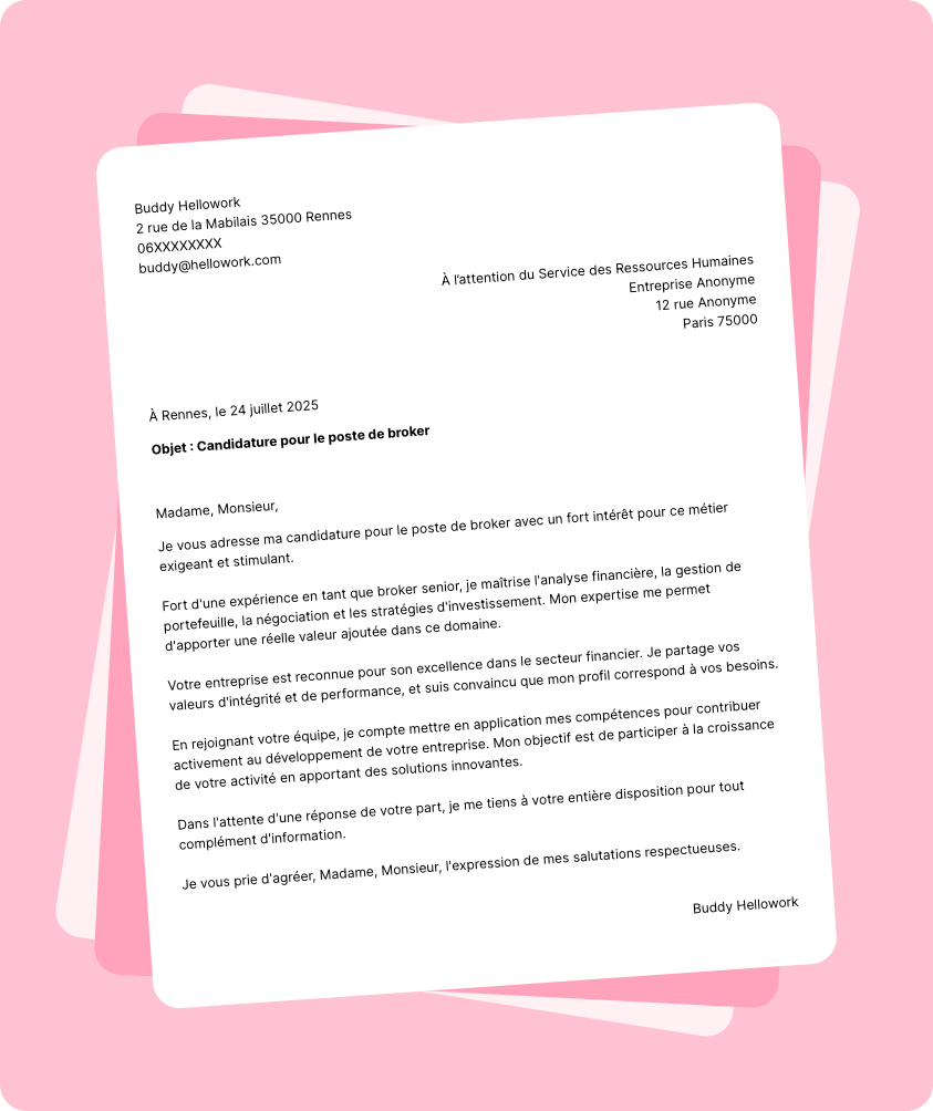 Modèle lettre de motivation Broker Exemple lettre de motivation Broker