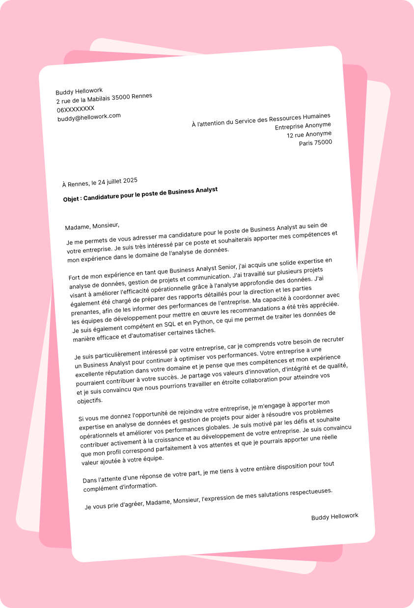 Exemple lettre de motivation Business analyst