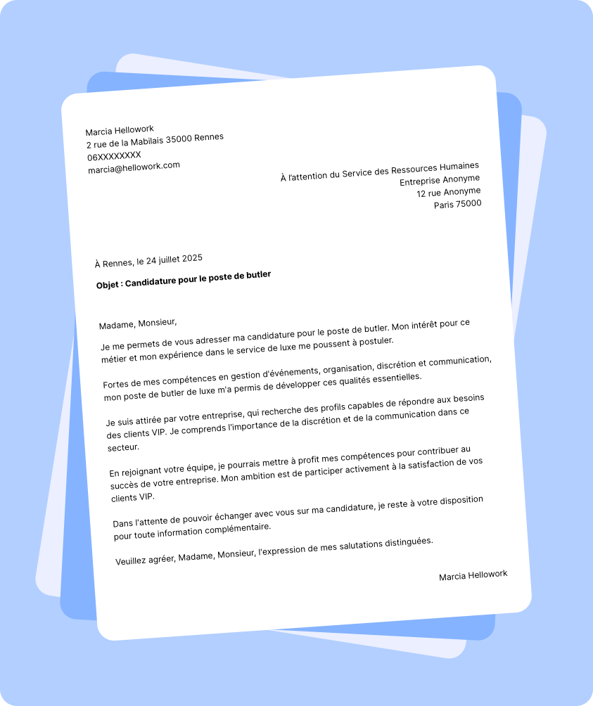 Exemple lettre de motivation Butler