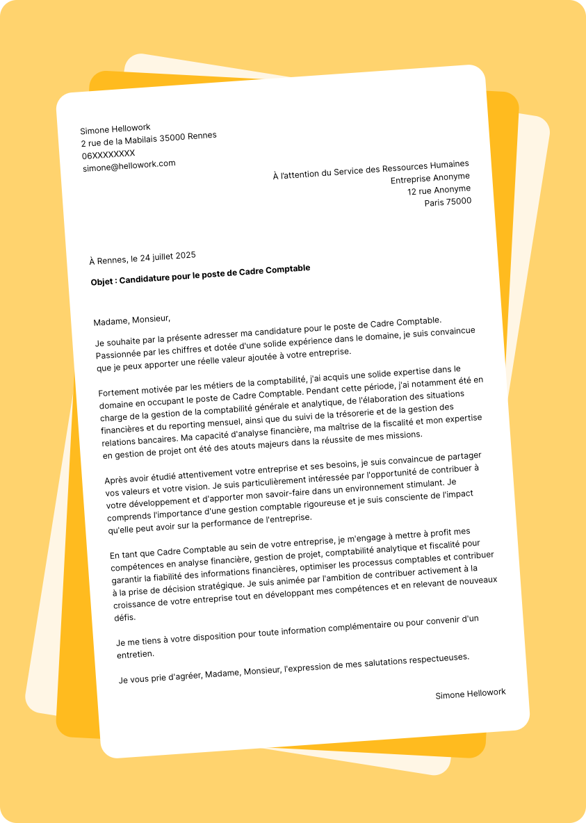 Modèle lettre de motivation Cadre comptable Exemple lettre de motivation Cadre comptable