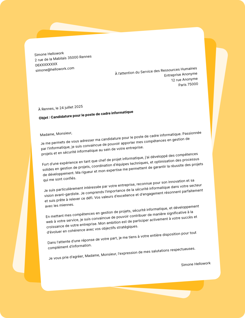 Exemple lettre de motivation Cadre informatique