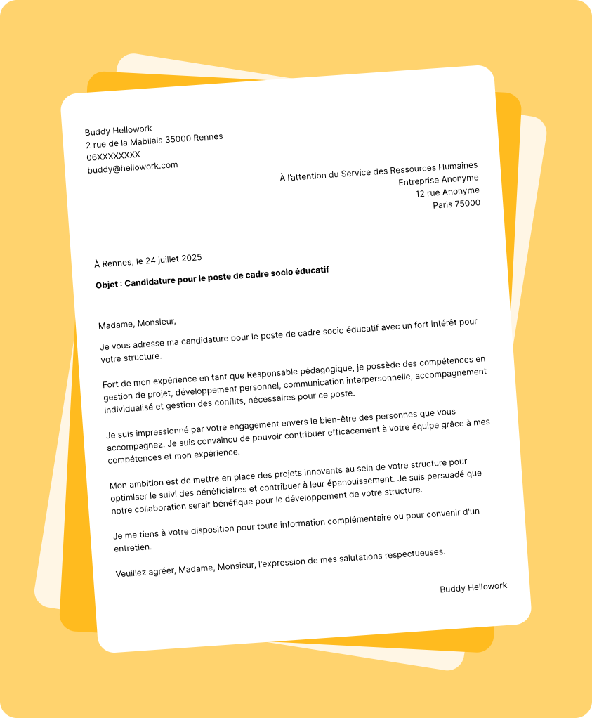 Exemple lettre de motivation Cadre socio éducatif